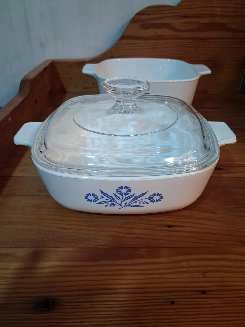 Corningware White Casserole Dishes with Blue Cornflower and Glass Lid